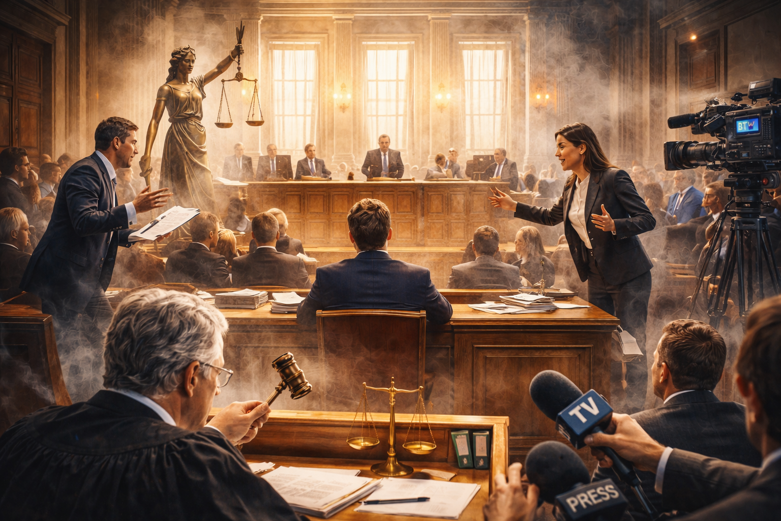 procès médiatisé tribunal français audience juge avocats débat judiciaire