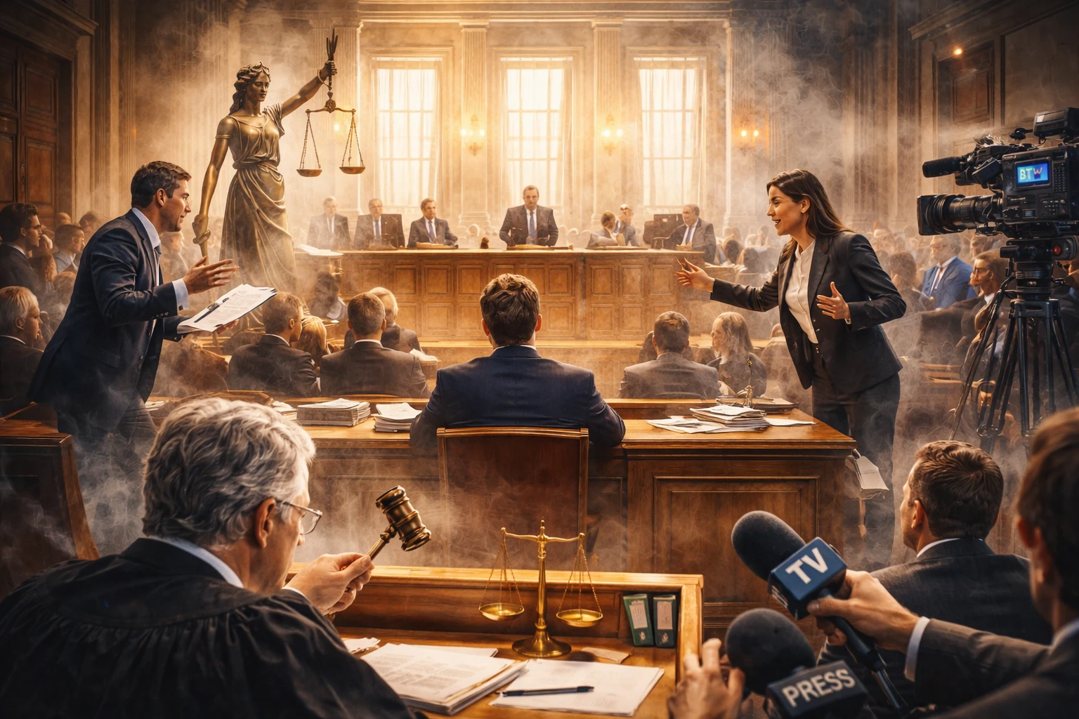 procès médiatisé tribunal français audience juge avocats débat judiciaire